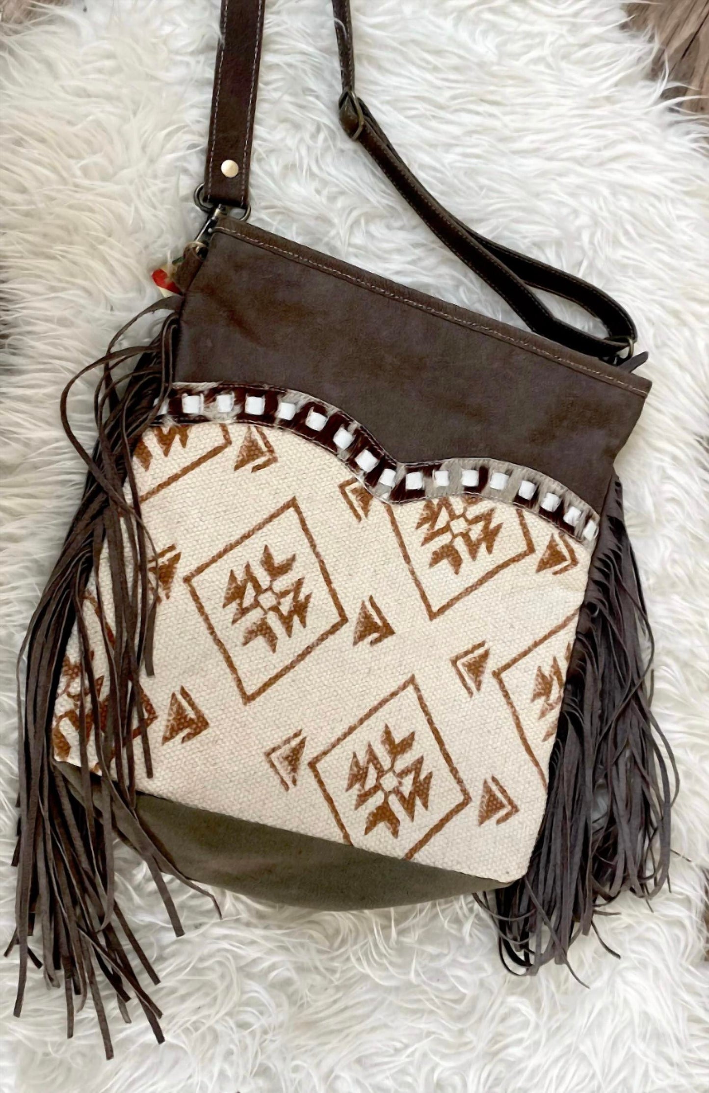 Damen Messenger-Tasche aus Leder und Canvas