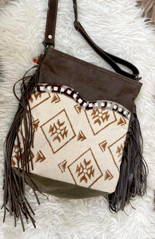 Women's Messenger Leather And Canvas Bag