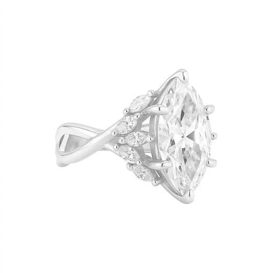 Women's Sterling Silver 2.0ct Marquise Moissanite Cluster Ring