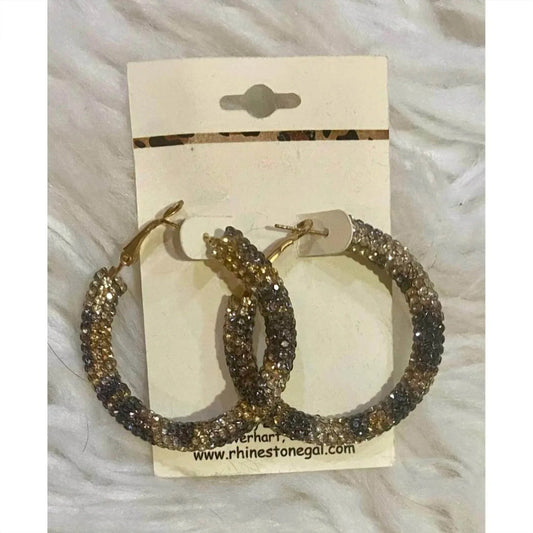 Women's Leopard Crystal Rhinestone Hoop Earrings