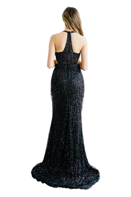 Deep V-neck Side Cut-out Prom Dress