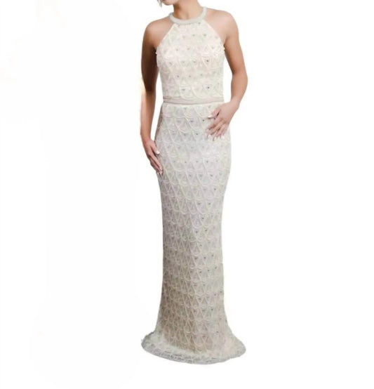 Embroidered Halter Maxi Gown