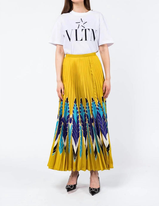 Feather Print Pleated Skirt