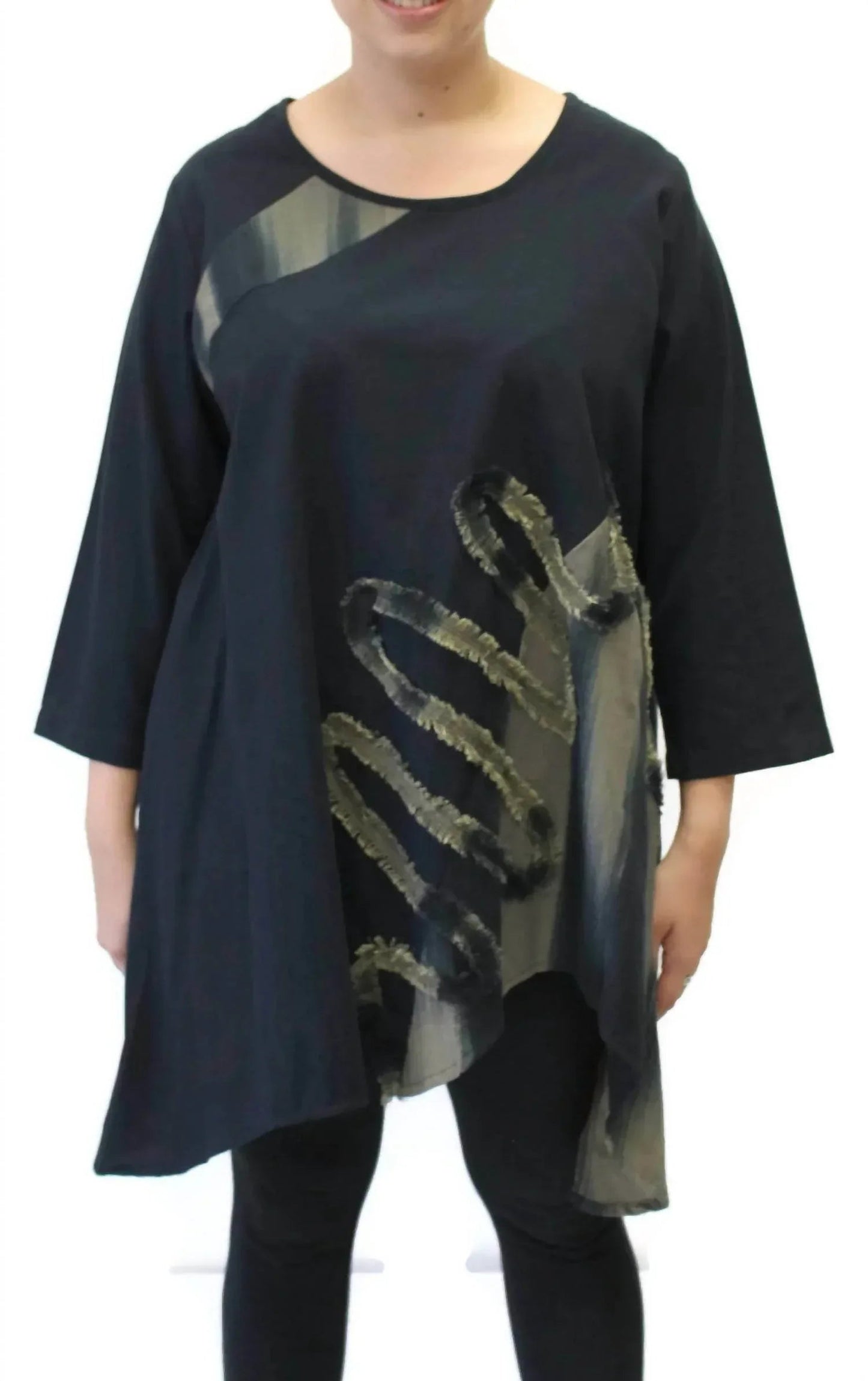 Blumen-Collage Handbemaltes Tunika-Top