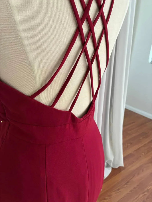 Women's Crepe Halter X-back Dress