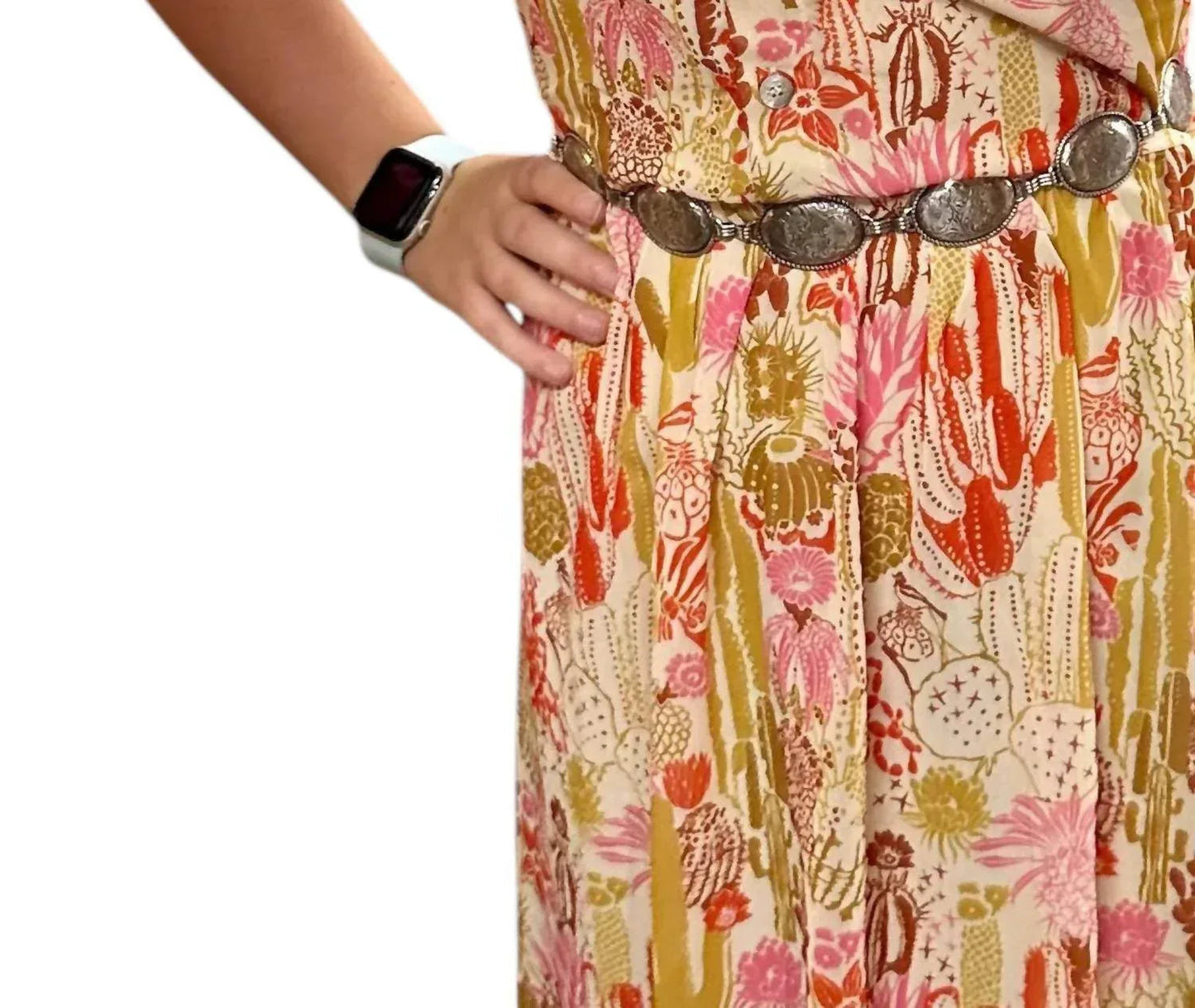 Western-inspired Maxi Dress With Cactus Print