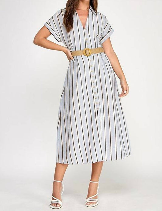 Button Down Belted Midi Dress