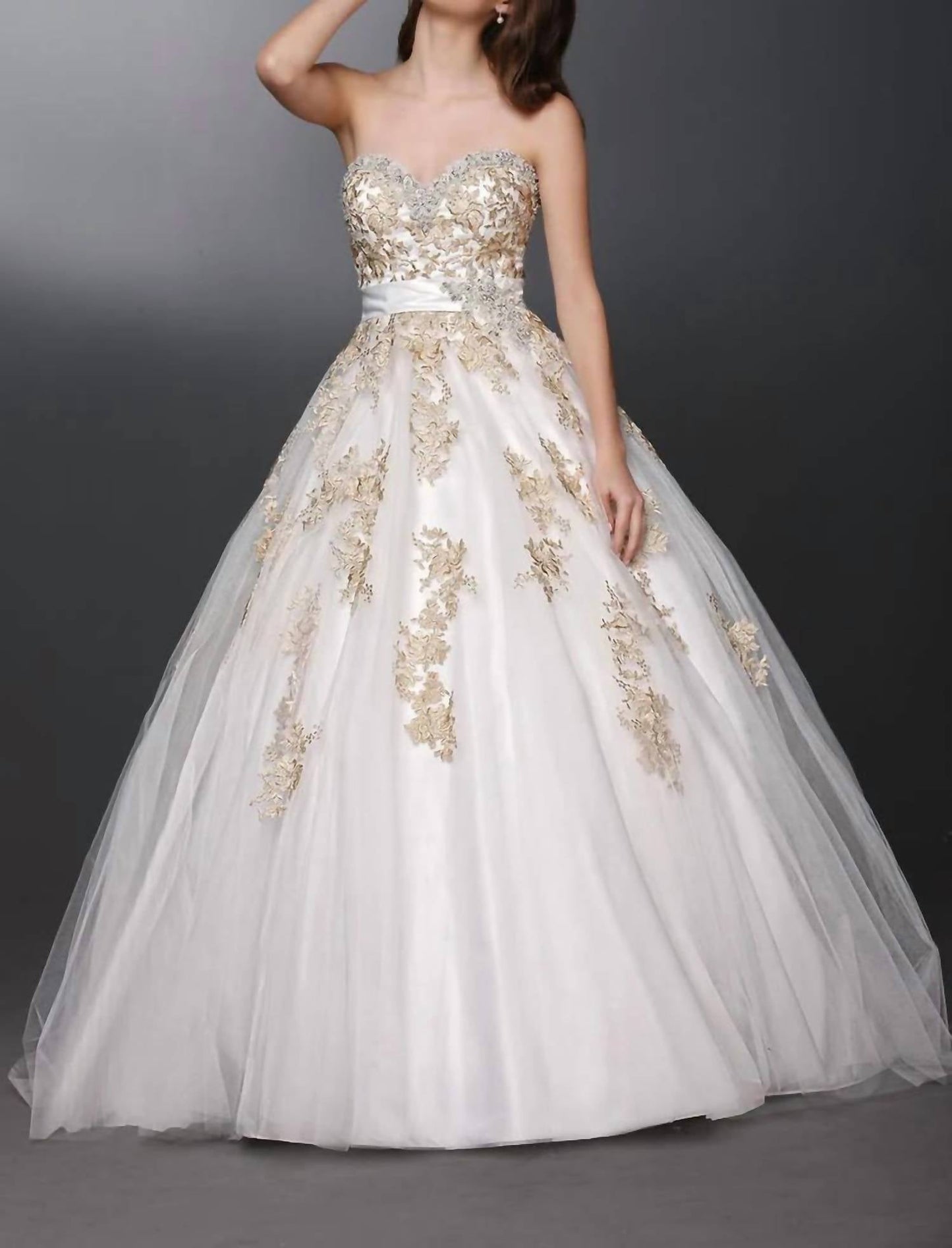 Strapless Tulle And Lace Wedding Gown