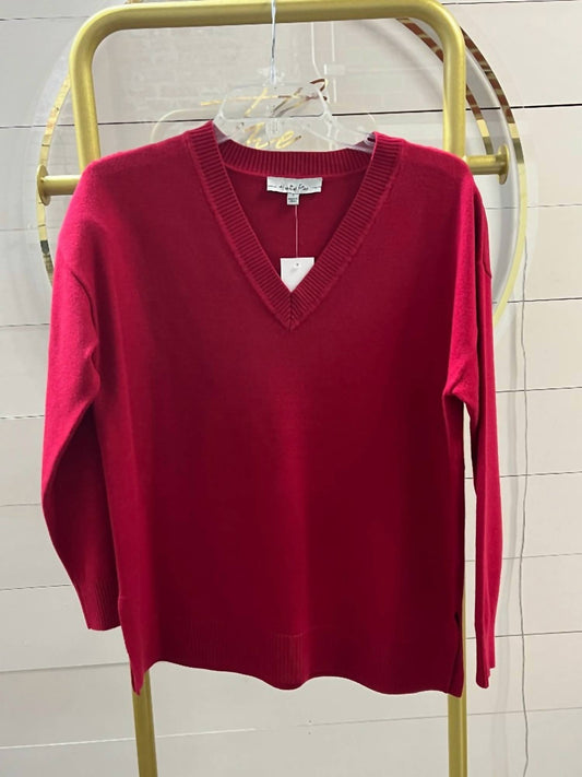 Women's Jersey Stitch V Neck Sweater