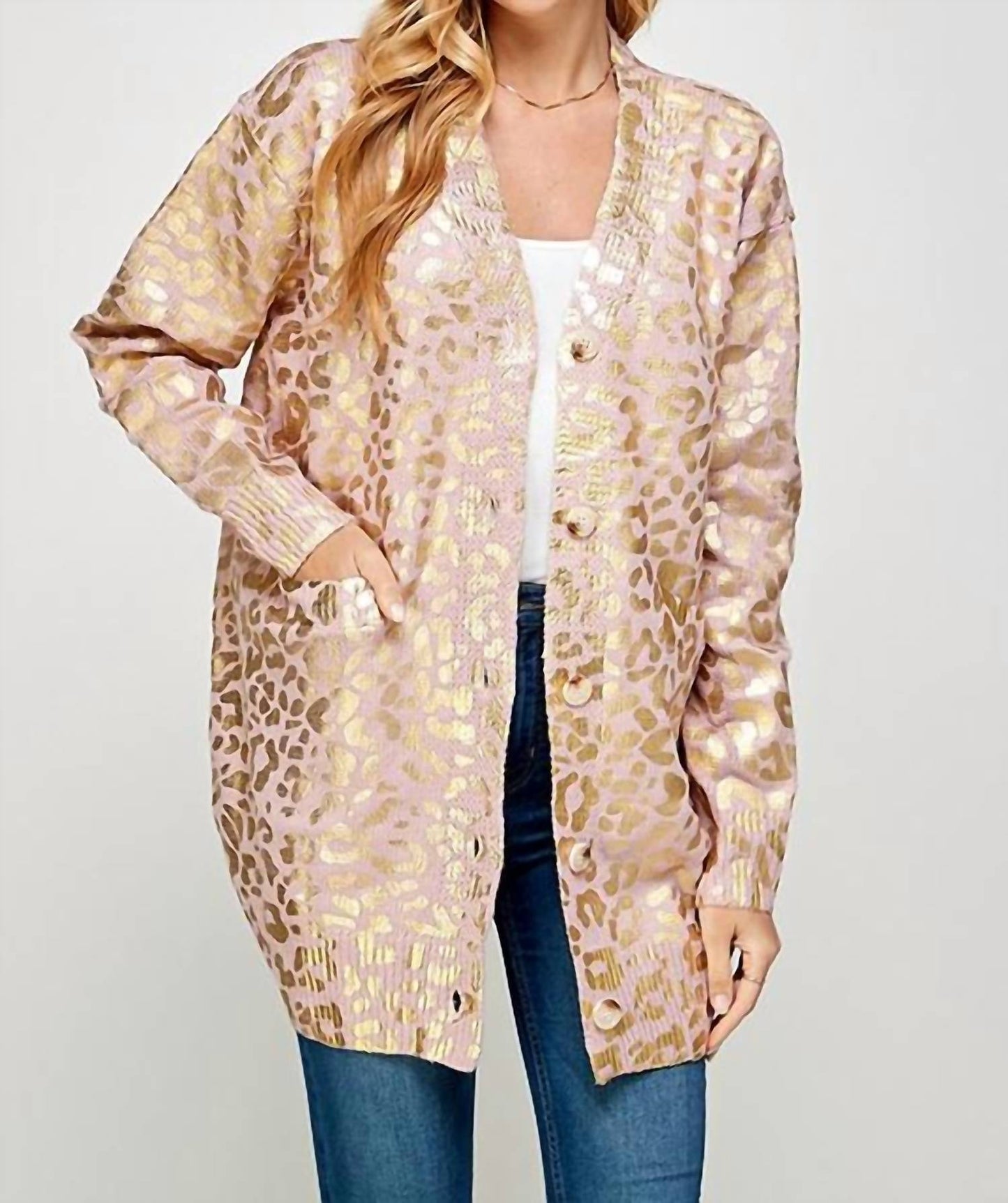 Langer Cardigan mit Animalprint-Folie