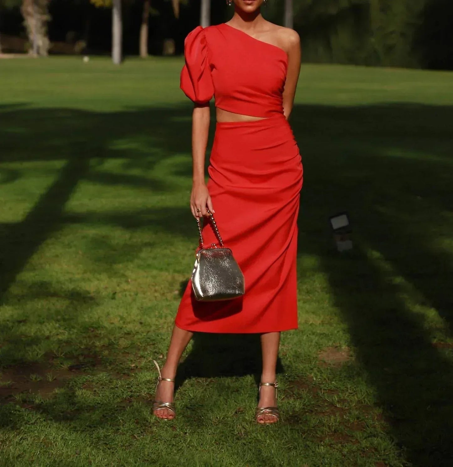 Leila Asymmetrical Cut-out Midi Dress