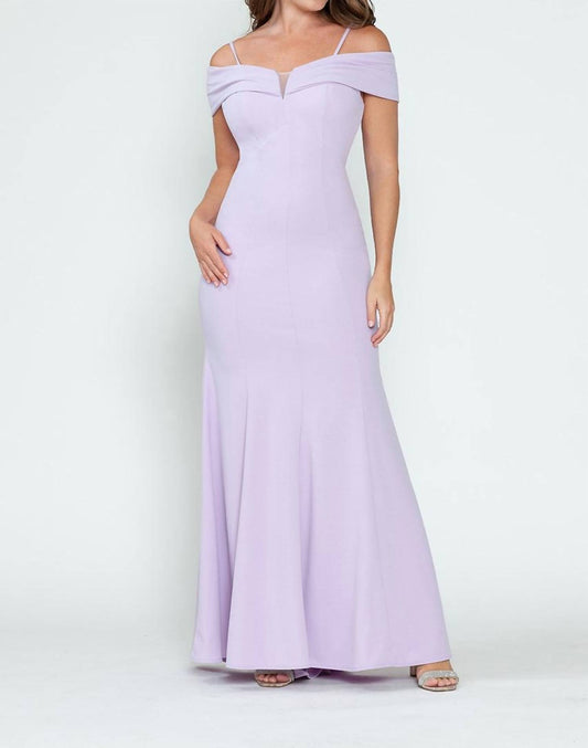 Crepe Fitted Off Shoulder Gown