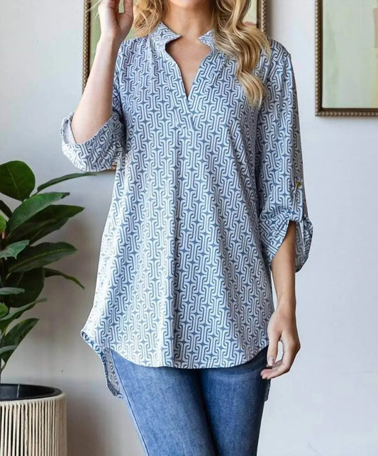 Women's Roll Up Sleeve Mandarin Top