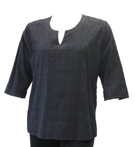 Women's Embroidered Split Neck Cotton Top