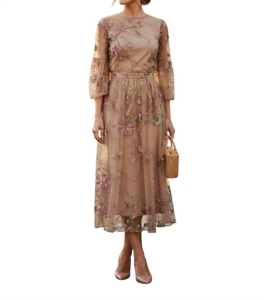 Embroidered Prairie Sleeve Sheer Midi Dress