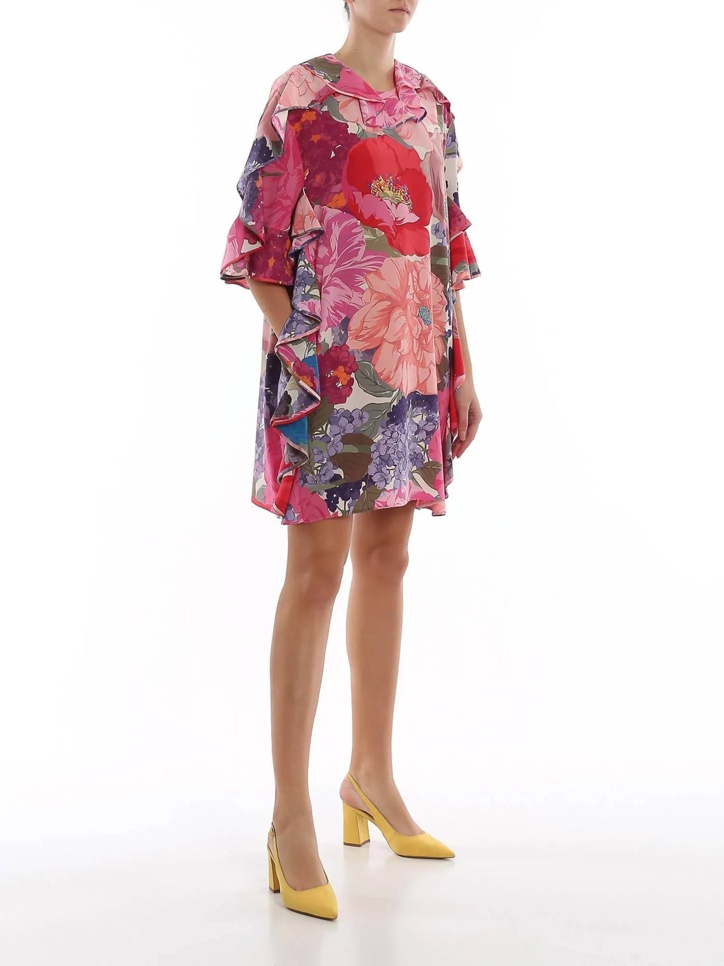 Floral Silk Flounced Dress
