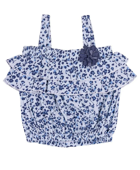 Ärmelloses Satin-Rüschentop mit Blumenmuster für Mädchen