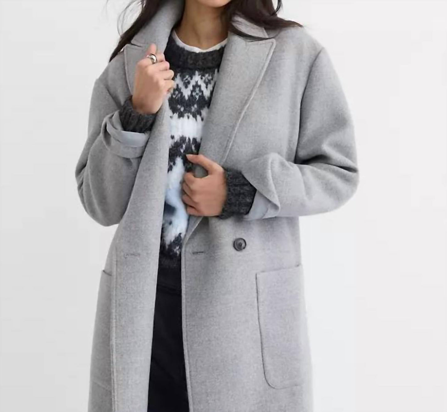 Wintermantel mit aufgesetzten Taschen und Melange-Muster