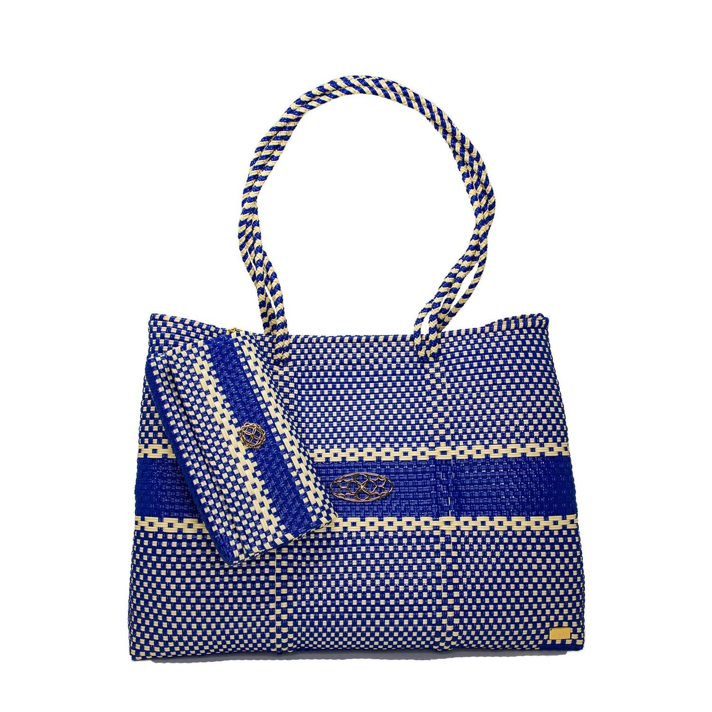 Gestreifte gewebte Damen-Reisetasche mit Clutch