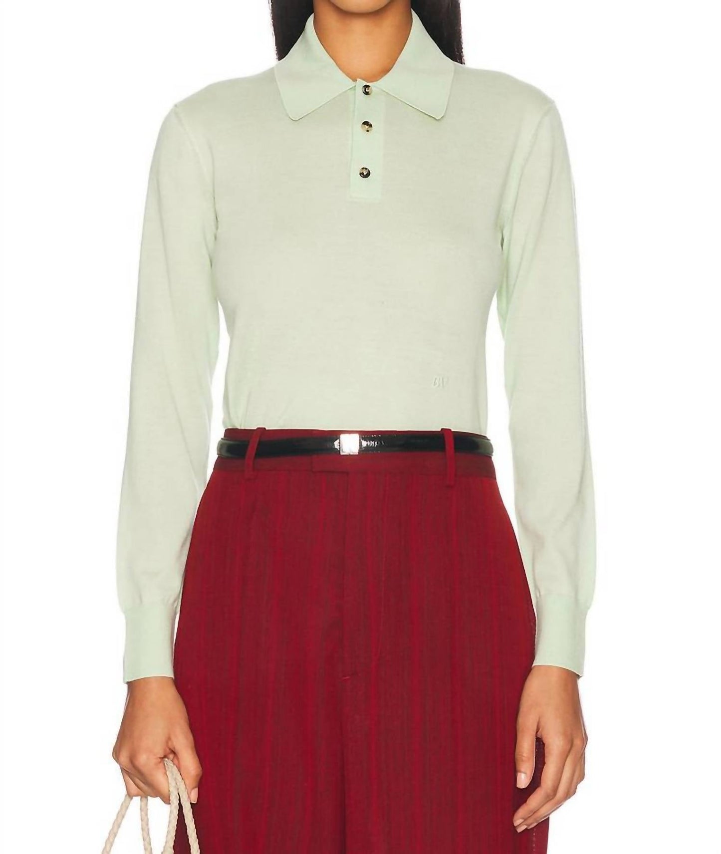 Feines Kaschmir Crop Polo besticktes Shirt