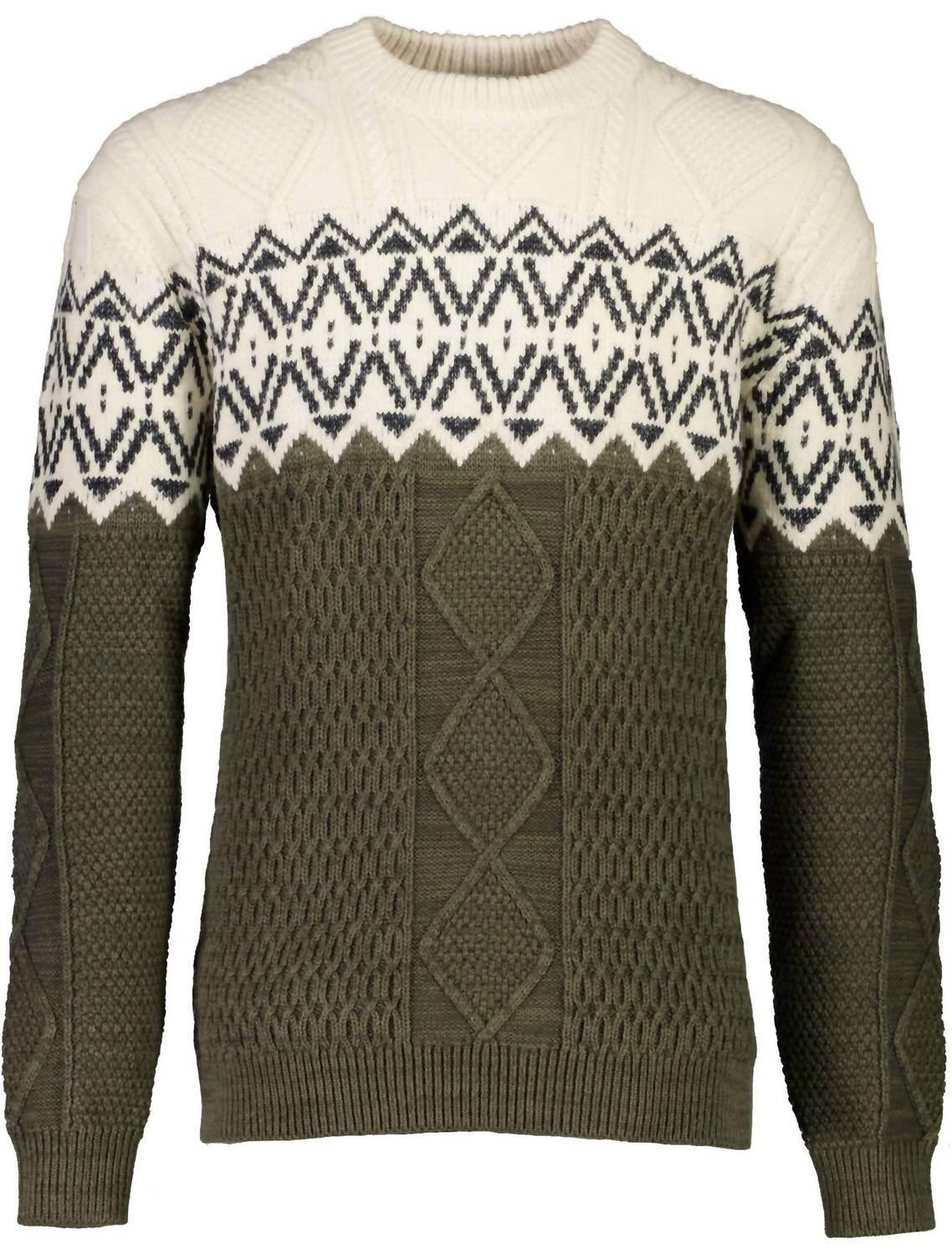 Zweifarbiger Zopfstrickpullover mit Eiergarn