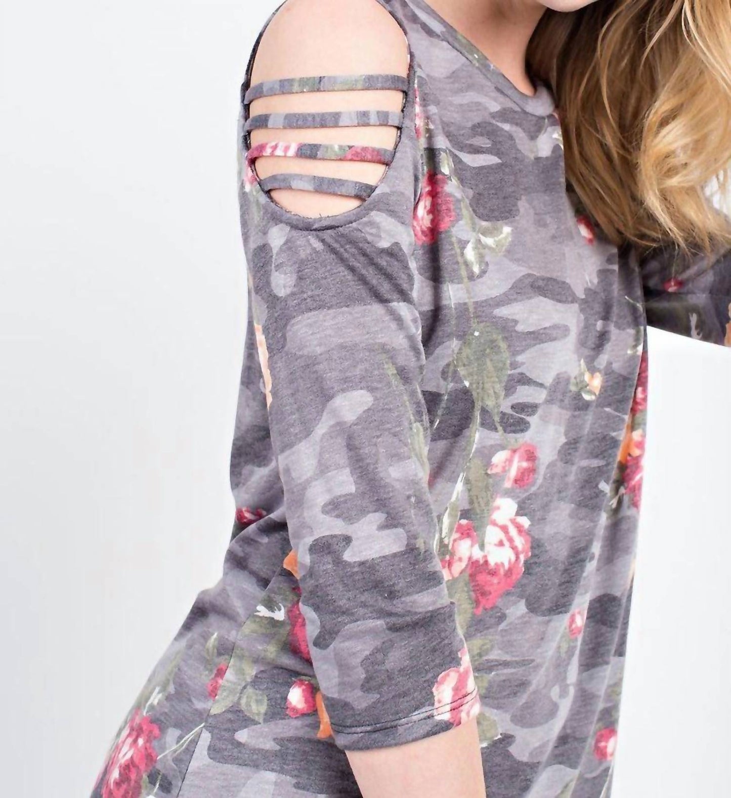 Floral Cold Shoulder 3/4 Sleeve Top