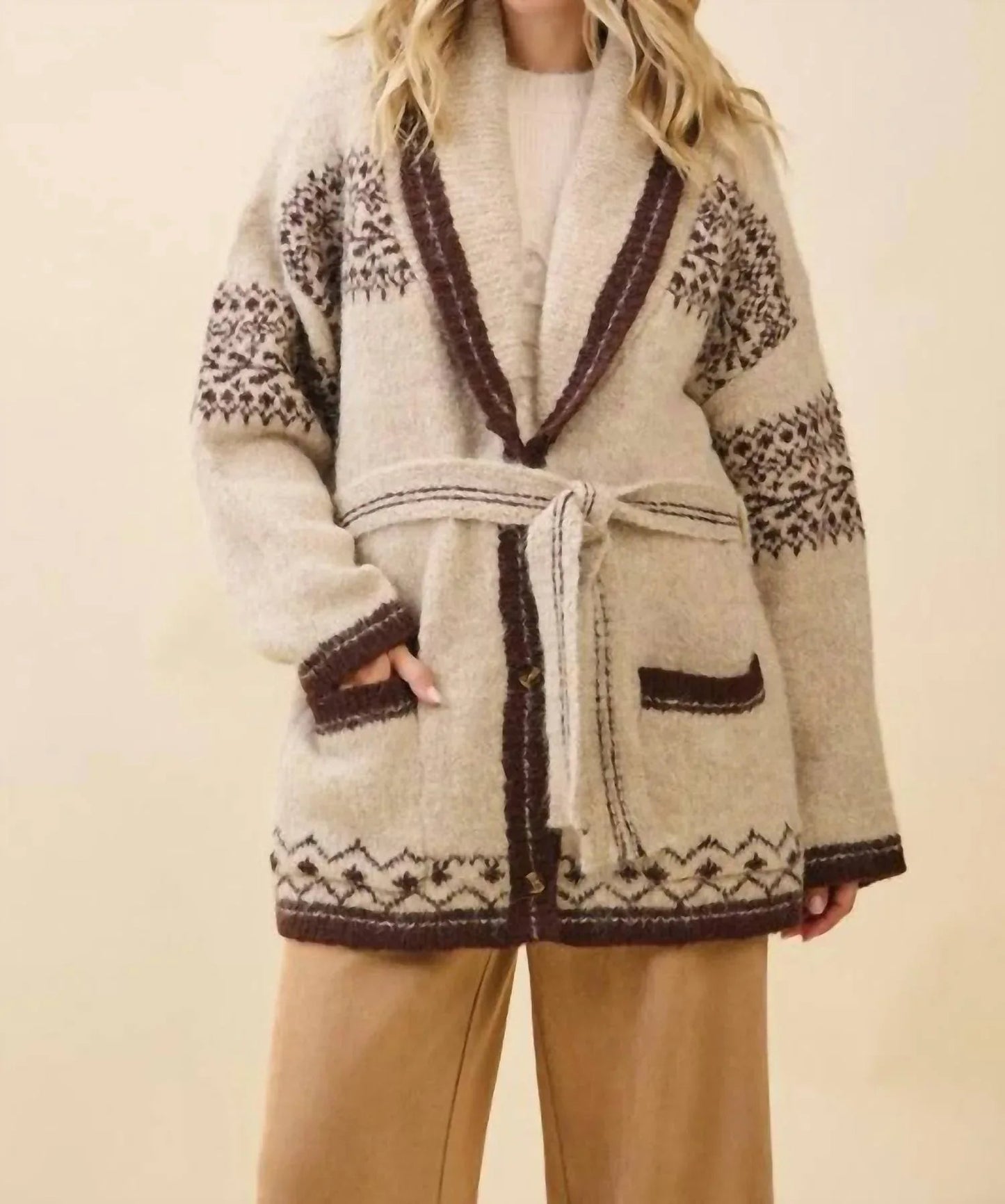Fuzzy Knit Belted Cardigan