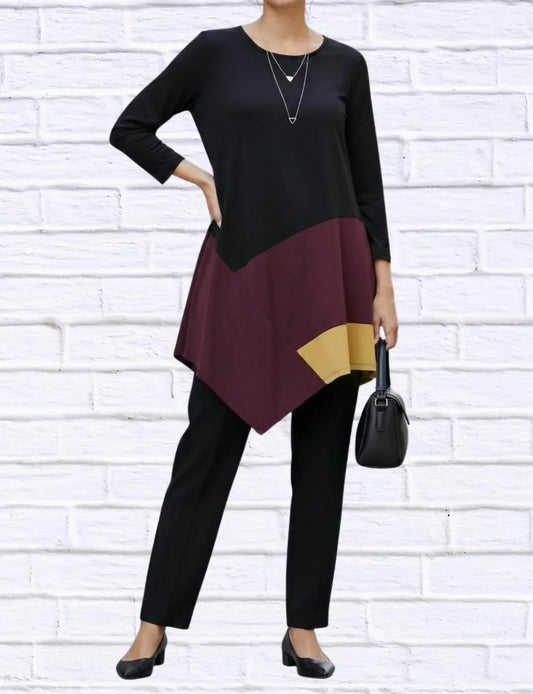 Colorblock Asymmetrical Hem Knit Tunic