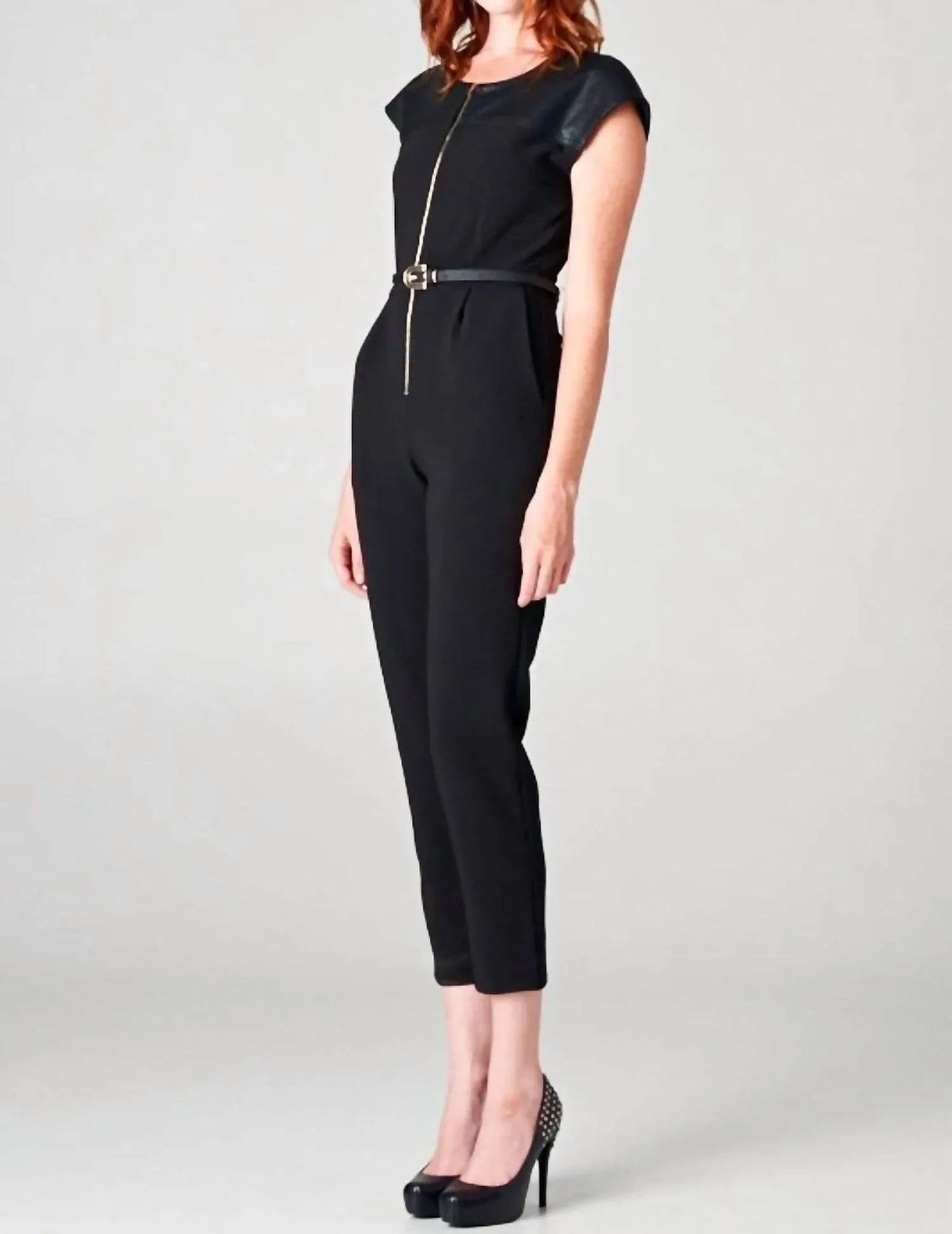 Leather Sleeve Jumpsuit