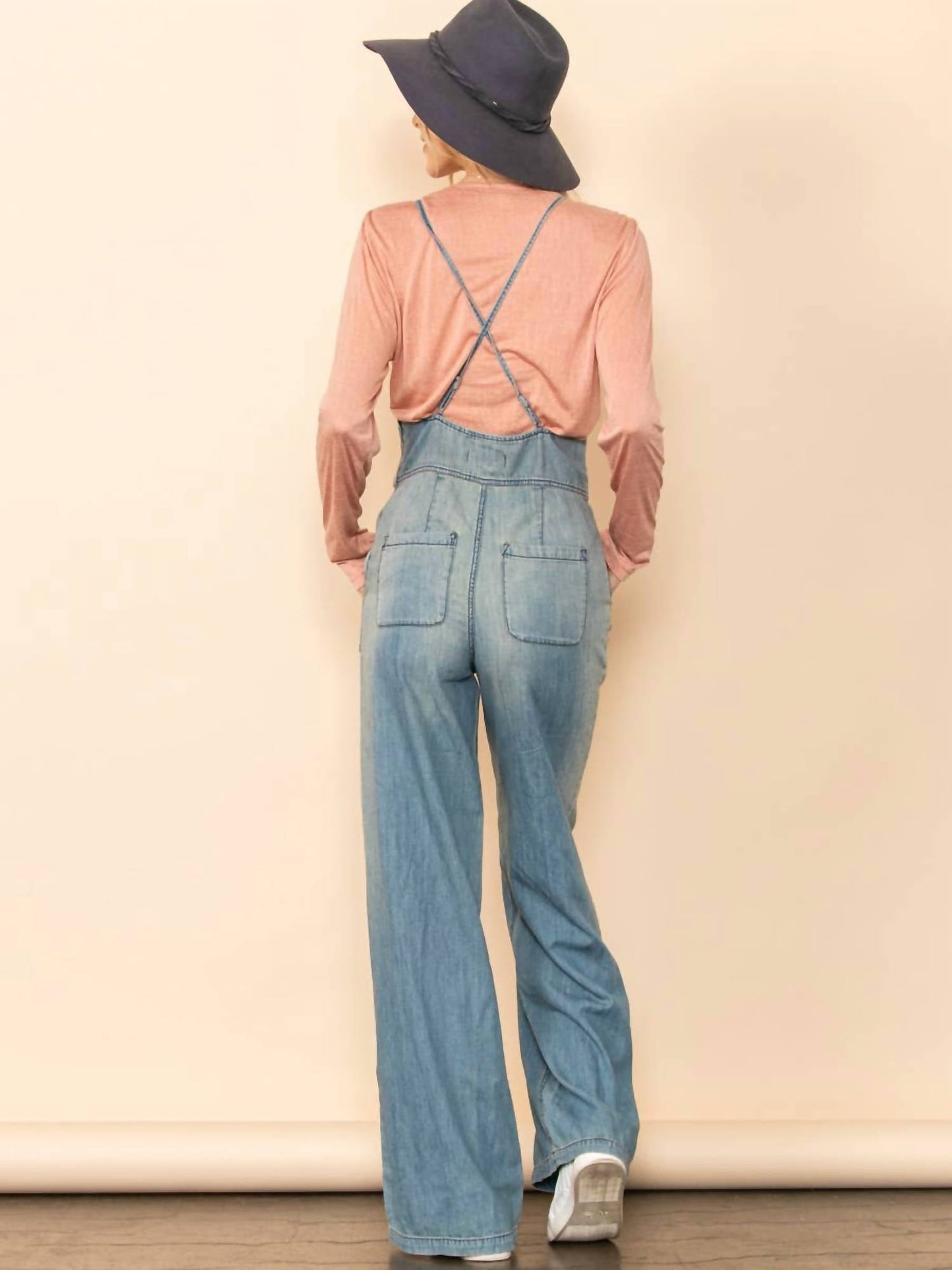 Vintage Washed Wide Leg Overall Jumpsuit with Pockets