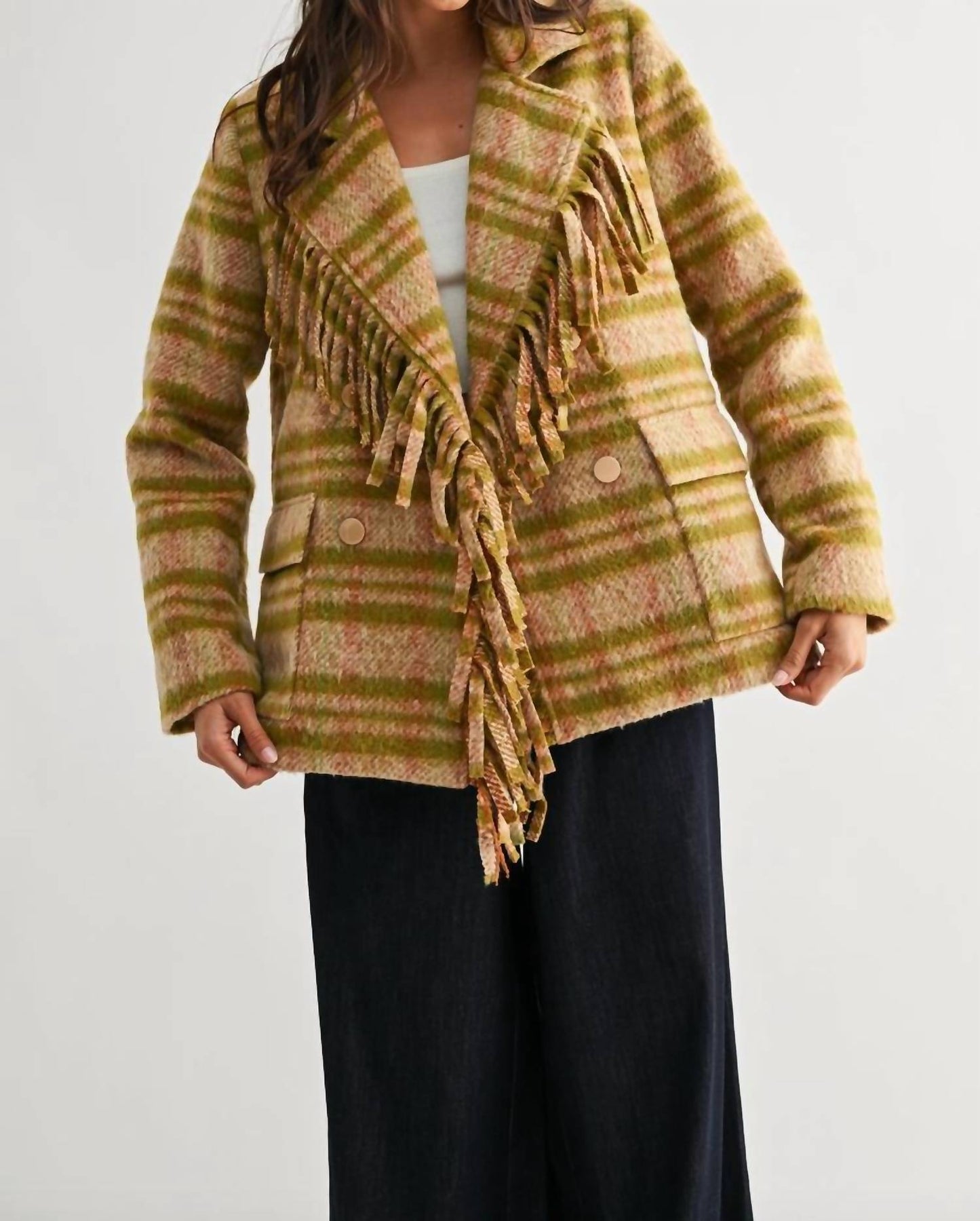 Meg Plaid-Fransenjacke
