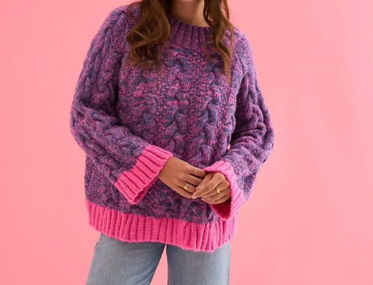 Jennie Cable Marled Strickpullover mit hohem Kragen und Ballonärmeln
