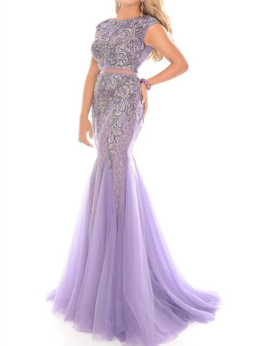 Zweiteiliges Illusions-Meerjungfrauenkleid mit Perlenstickerei