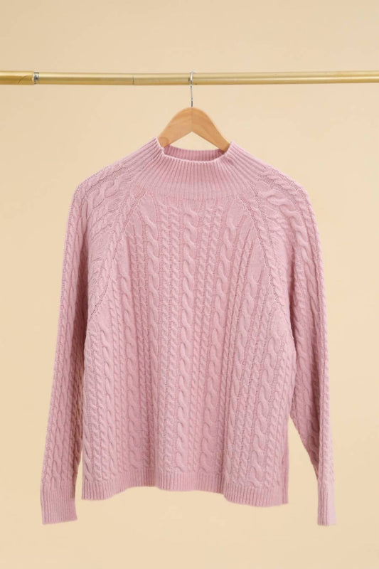 Women's High Neck Cashmere And Wool Cable-knit Sweater