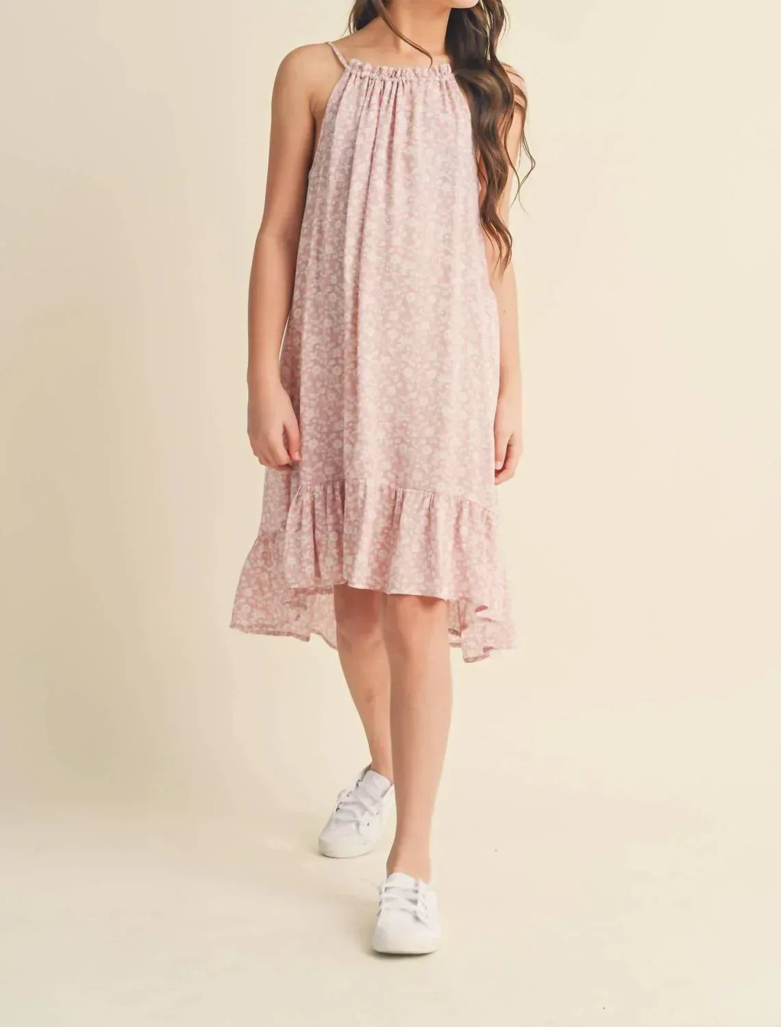 Girls Halter Flared And Flowy Dress