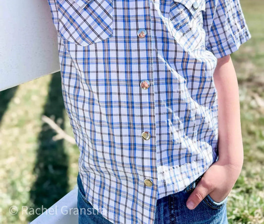 Boys Youth Plaid Pattern Metal Snap Shirt