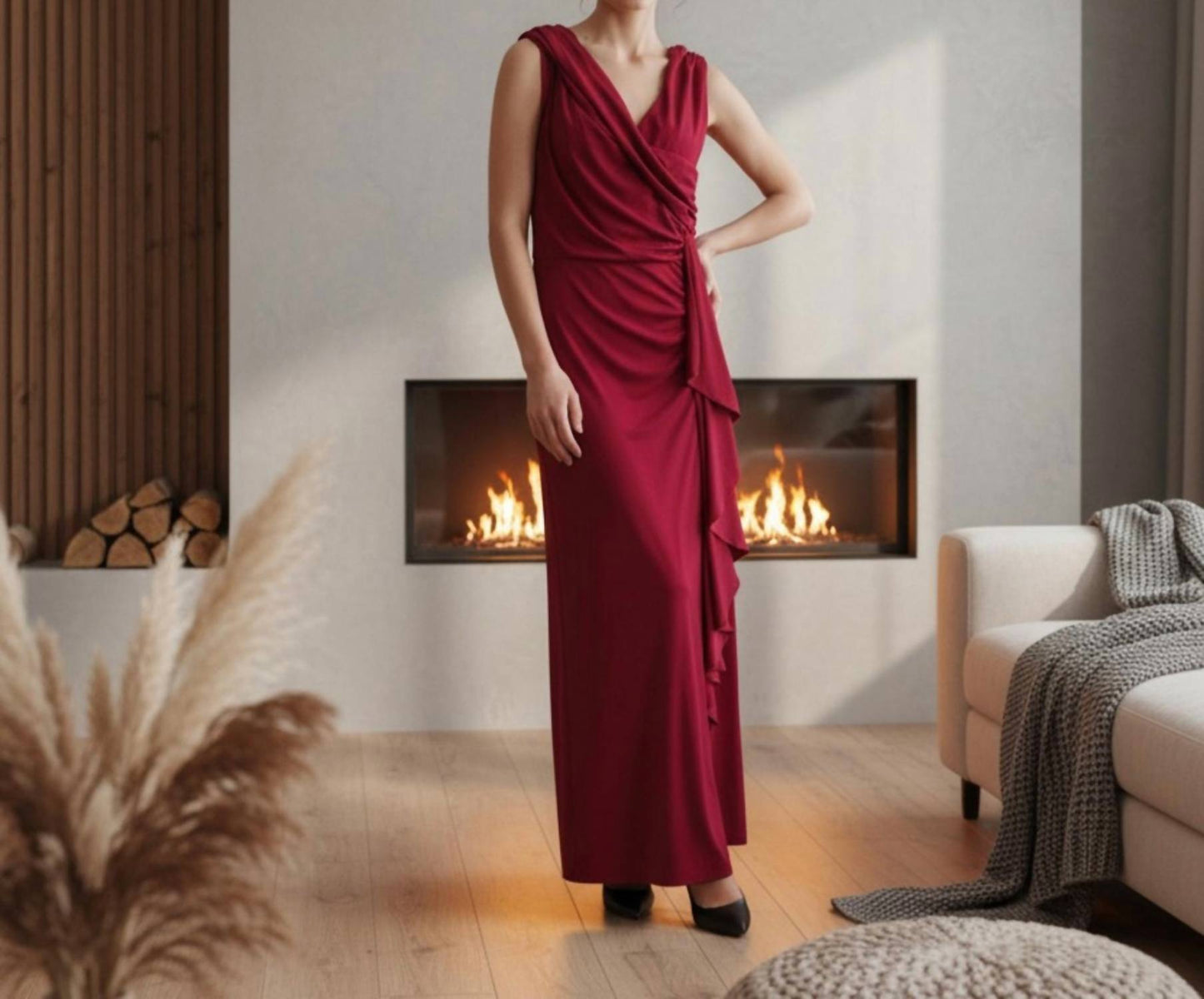 Ärmelloses Abendkleid mit V-Ausschnitt