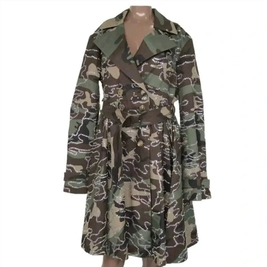 Women's Rhinestone Camouflage Trench Coat