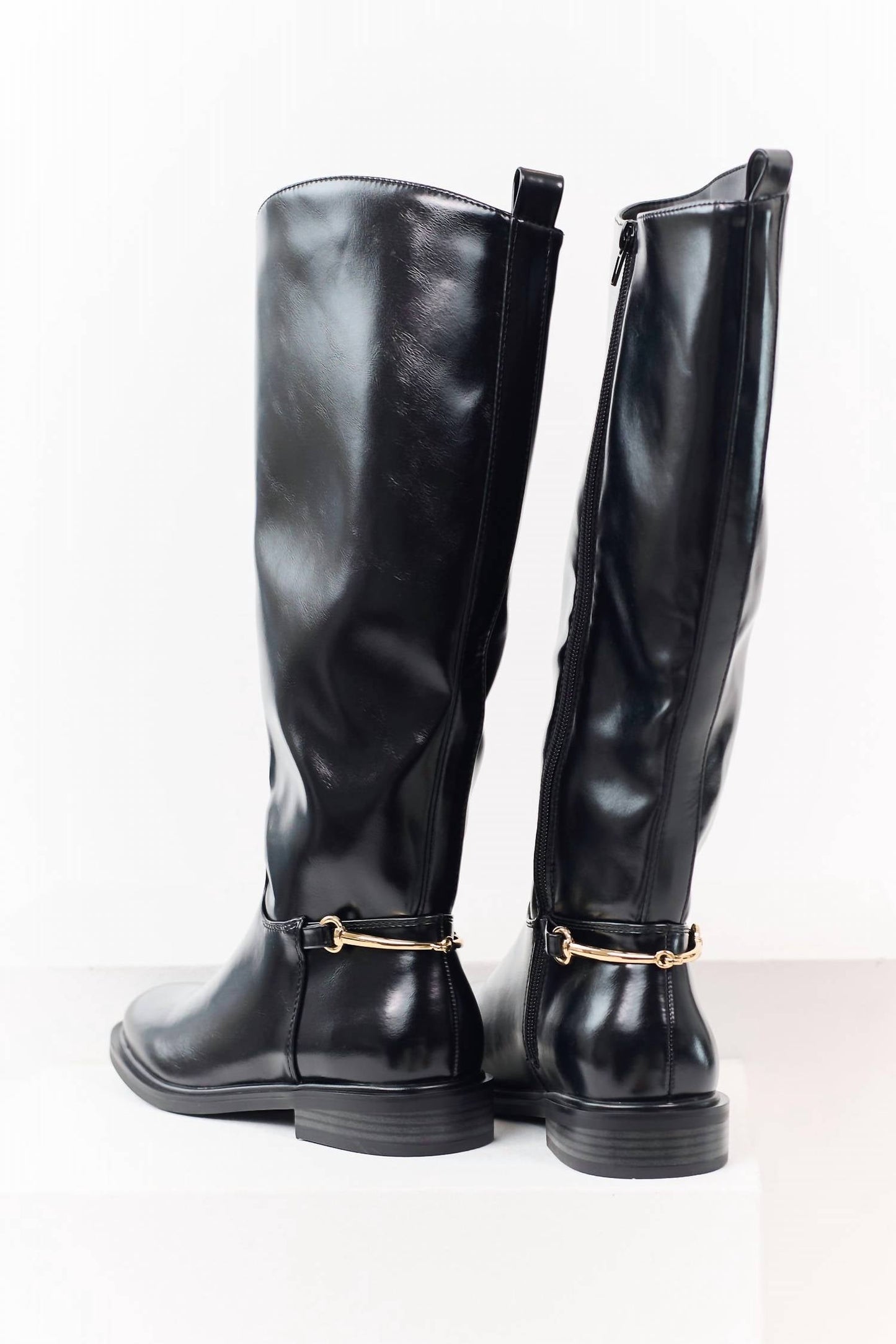 Damen Sofia Kniehohe Reitstiefel aus Kunstleder mit Horsebit-Detail