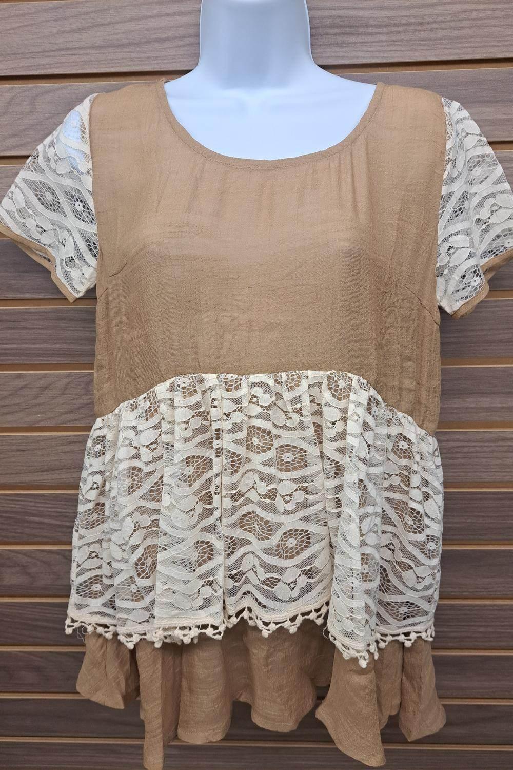 Women's Lace Khaki Short Sleeve