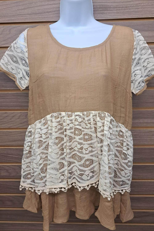 Women's Lace Khaki Short Sleeve