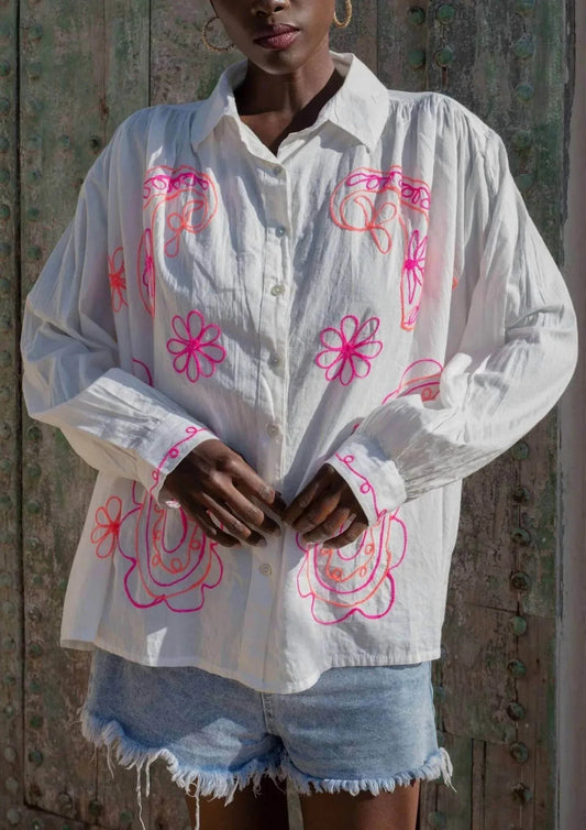 Embroidered Cotton Button Down Shirt