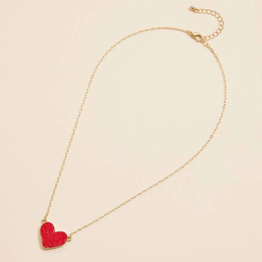 Women's Heart Druzy Stone Charm Short Necklace