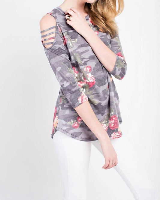 Floral Cold Shoulder 3/4 Sleeve Top
