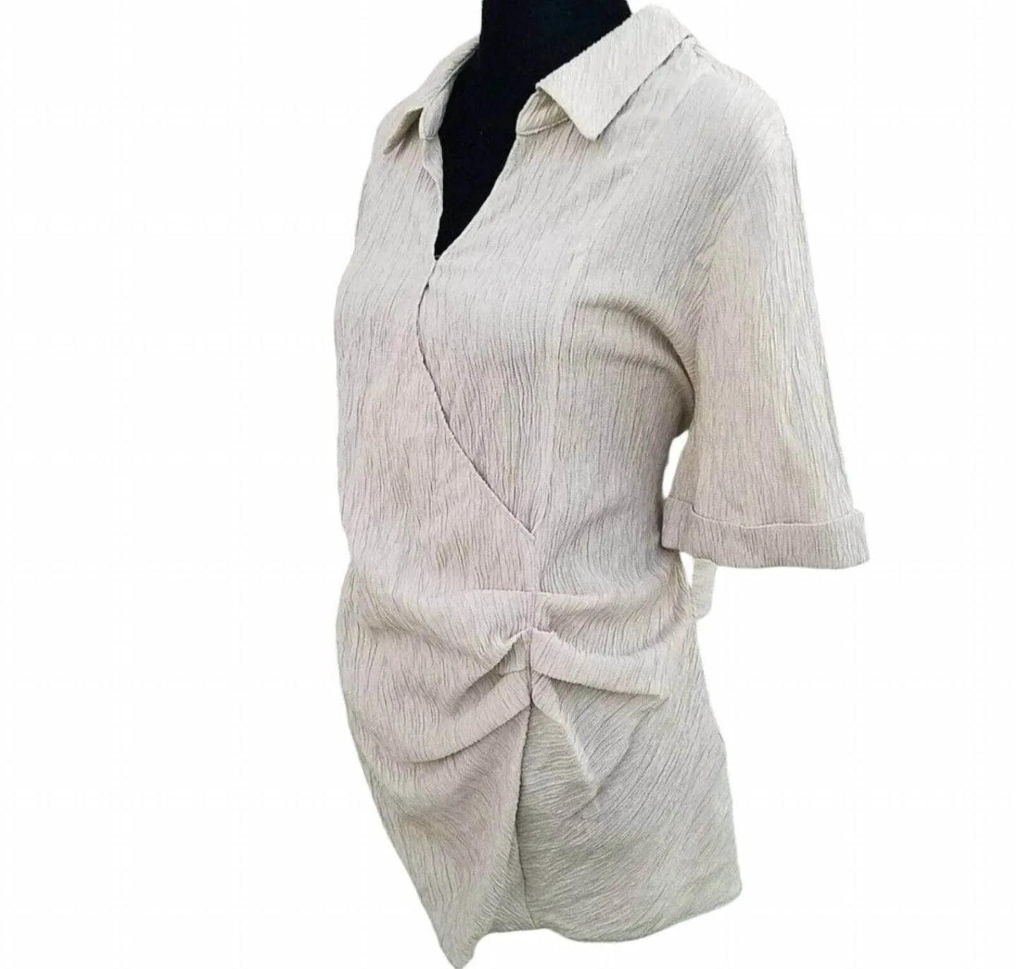 V-neck Collared Ruched Blouse