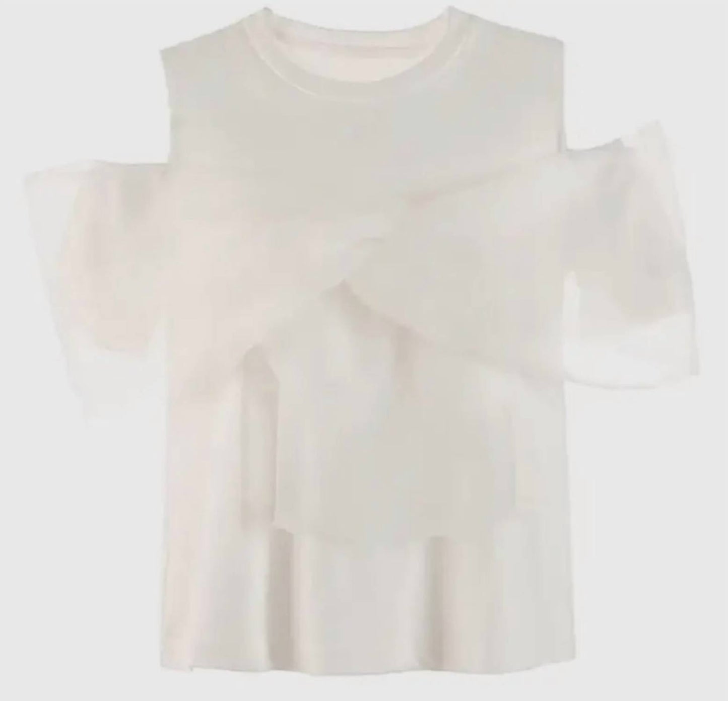 T-Shirt mit schulterfreiem Tüllbesatz