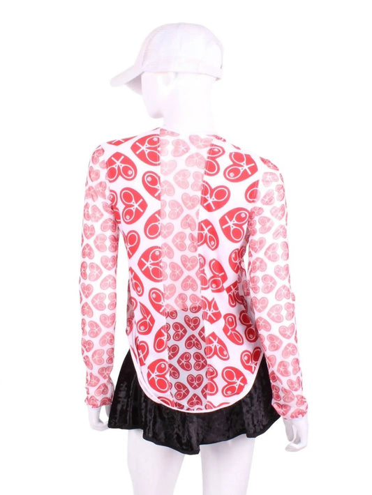 Women's Hearts Mesh Arm Long Sleeve Crew Tee