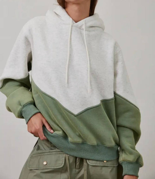 Zweifarbiger Color Block Kapuzenpullover aus weichem Fleece