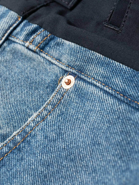 Dual Material Denim Trousers