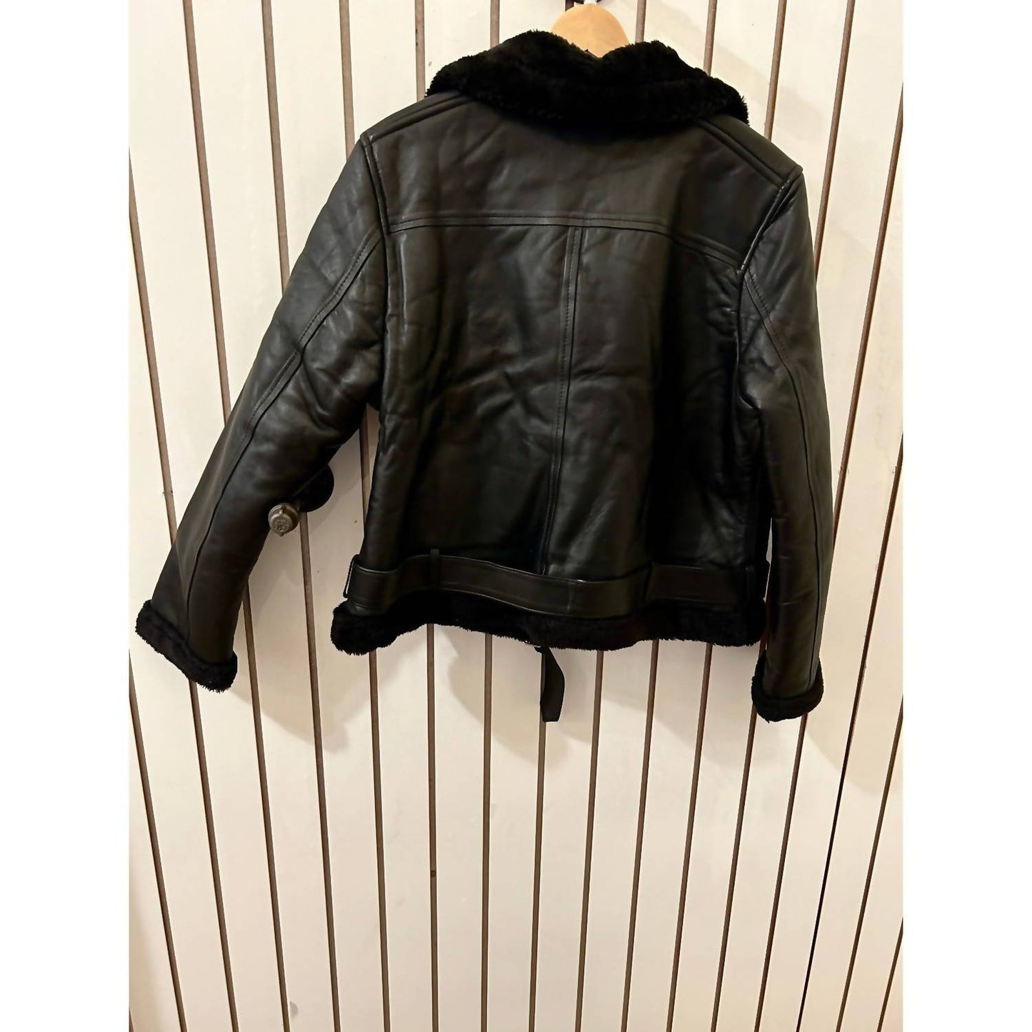 Asymmetrische Shearling-Lederjacke